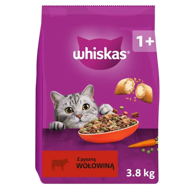 WHISKAS Adult suché krmivo pro dospělé kočky s hovězím masem 3,8 kg