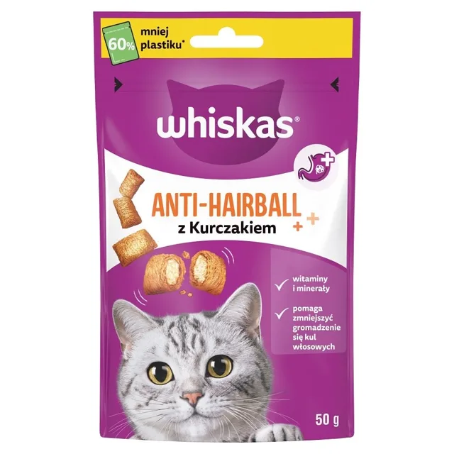 WHISKAS Anti-Hairball 50 g Pamlsky proti tvorbě trichobezoárů pro dospělé kočky