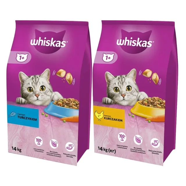 WHISKAS Dry kuřecí 14 kg + WHISKAS s tuňákem 14 kg