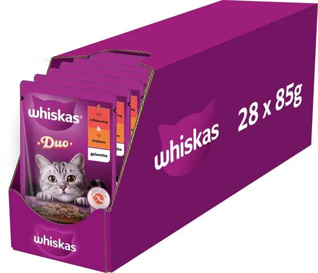 WHISKAS kapsička pro dospělé kočky 28x85 g krmivo v želé s hovězím a drůbežím masem