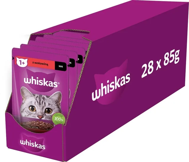 WHISKAS kapsičky pro dospělé kočky 28x85g krmivo v omáčce s hovězím masem