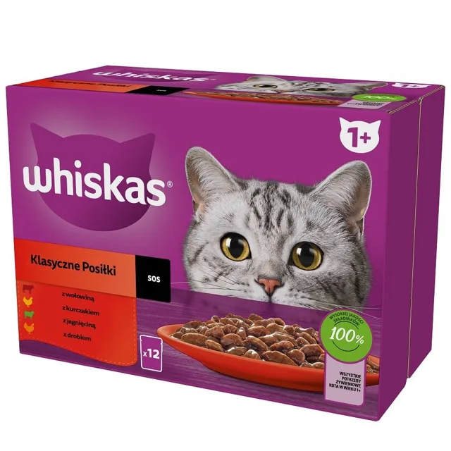 WHISKAS krmivo pro dospělé kočky drůbeží kapsička jehněčí, hovězí, kuřecí 12x85g v omáčce
