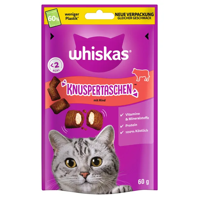 Whiskas Křupavé taštičky  - Výhodné balení: Hovězí 6 x 60 g