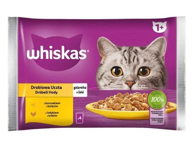 WHISKAS Poultry Feast želé kapsička s krůtím a kuřecím masem 4x85g - krmivo pro dospělé kočky