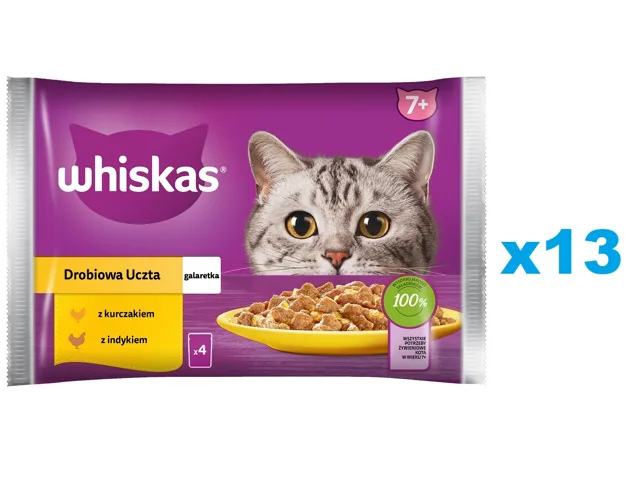 WHISKAS Senior 52x85g kapsičky s krmivem Poultry Feast pro starší kočky v želé s: kuřecím masem a krůtou