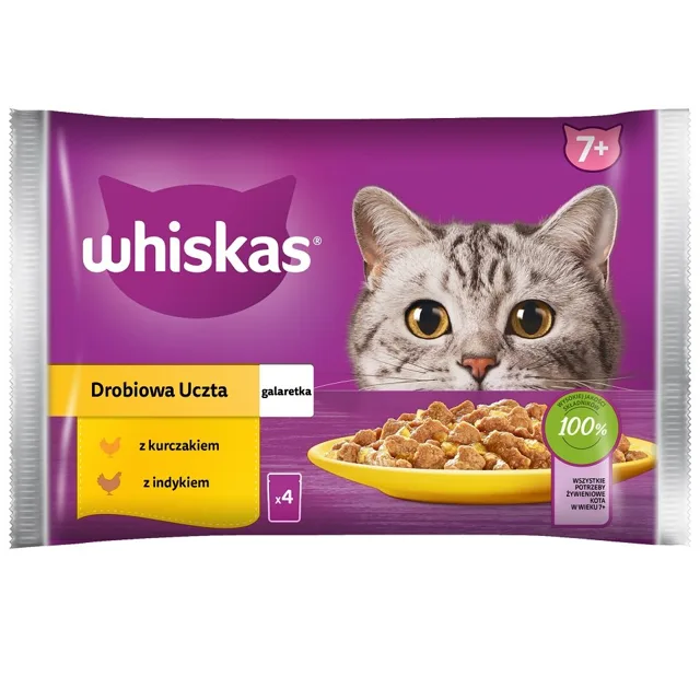 WHISKAS Senior 85g sáček Poultry Feast mokré krmivo v želé pro starší kočky s: kuřecím masem, krůtím masem