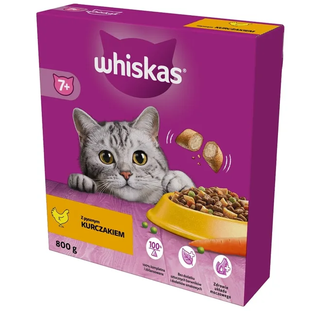 WHISKAS Senior Suché krmivo s lahodným kuřecím masem 800g