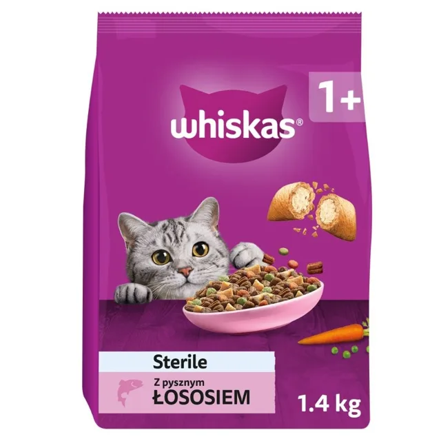 WHISKAS Sterile 1,4 kg kompletní suché krmivo pro dospělé kočky po kastraci s lahodným lososem