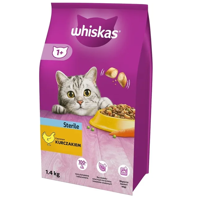 WHISKAS Sterile 3x1.4 kg krmivo s kuřecím masem pro sterilizované kočky