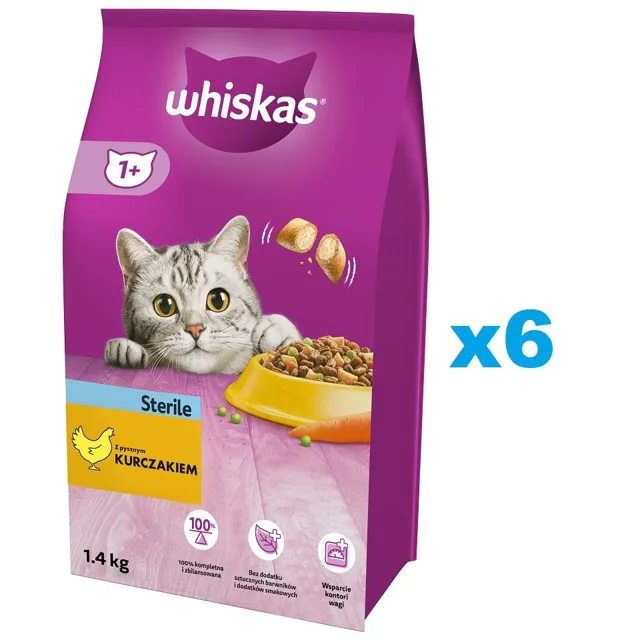 WHISKAS Sterile 6x1.4 kg krmivo s kuřecím masem pro sterilizované kočky