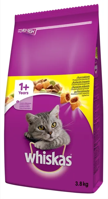 WHISKAS suché krmivo pro kočky pro dospělé kočky s kuřecím masem 3,8 kg