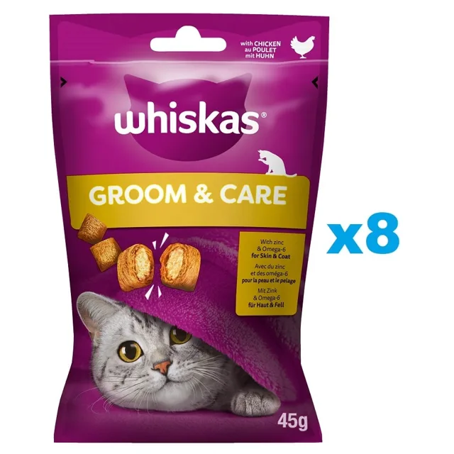 WHISKAS Zdravý lesk 8x45 g kuřecí pamlsek pro kočky