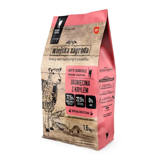 Wiejska Zagroda Cat jehněčí s krilem - výhodné balení: 2 x 1,6 kg