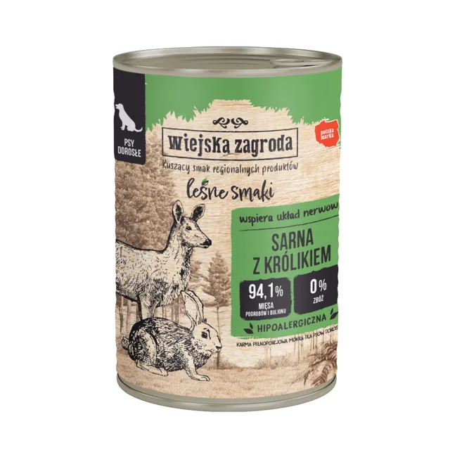 Wiejska Zagroda Dog 36 x 400 g výhodné balení - srnčí s králíkem