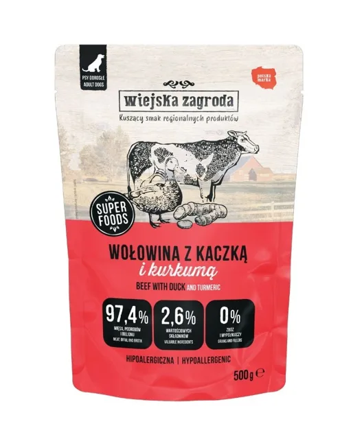 WIEJSKA ZAGRODA Duo Hovězí s kachnou pro psy 500 g