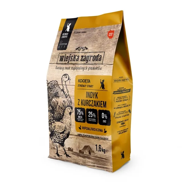 WIEJSKA ZAGRODA granule s krůtou a kuřetem pro koťata 1,6 kg