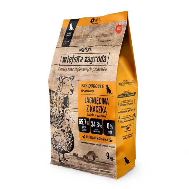 WIEJSKA ZAGRODA Jehněčí s kachnou, krmivo pro psy křupky S 9 kg