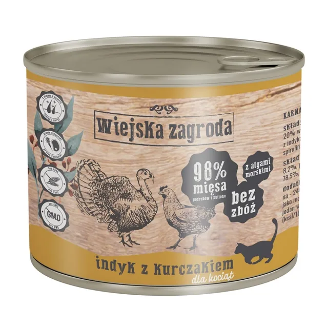WIEJSKA ZAGRODA Kitten Konzerva pro koťata s krůtou a kuřetem 6x200g