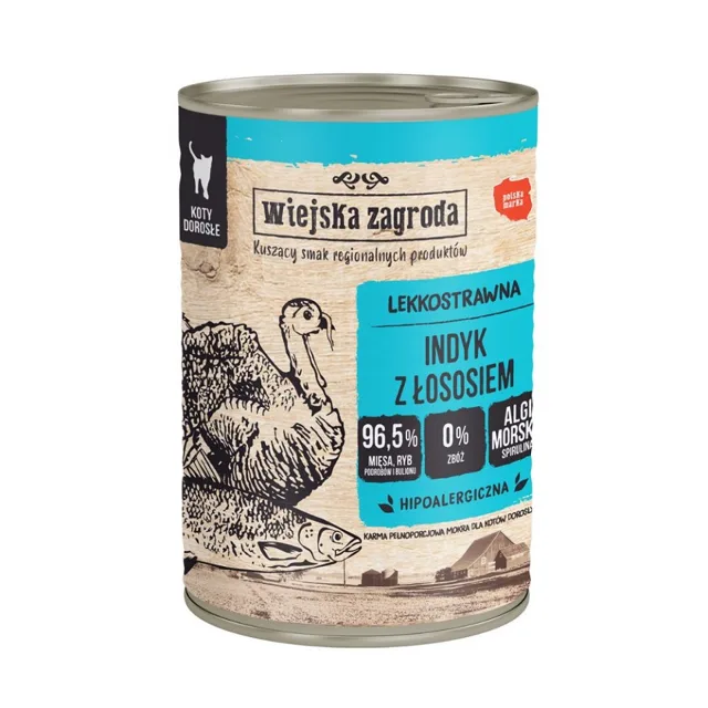 WIEJSKA ZAGRODA konzerva pro kočky s krůtou a lososem 400 g