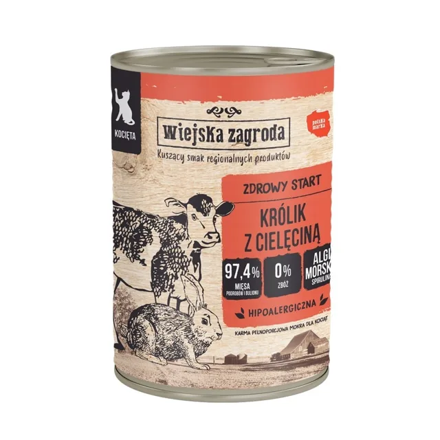 WIEJSKA ZAGRODA Králík s telecím masem, krmivo pro koťata 400 g
