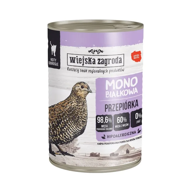 WIEJSKA ZAGRODA Křepelčí monoproteinová konzerva pro kočky 400 g