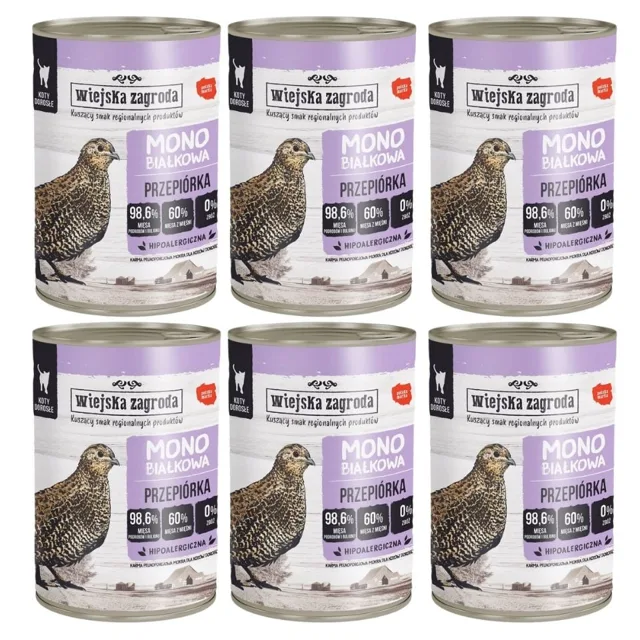 WIEJSKA ZAGRODA Křepelčí monoproteinové konzervy pro kočky 6x400 g