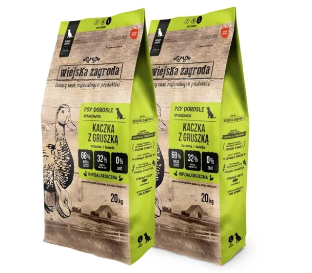 WIEJSKA ZAGRODA Křupavá kachna s hruškou M 2x20kg pro dospělé psy
