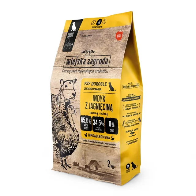 WIEJSKA ZAGRODA krůtí s jehněčím, krmivo pro psy křupavé M 2 kg