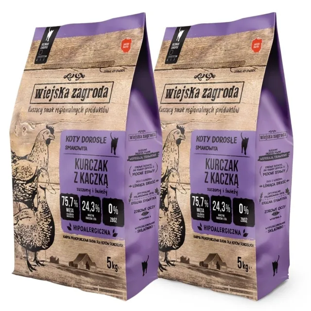 WIEJSKA ZAGRODA Kuře a kachna pro kočky 2x5 kg