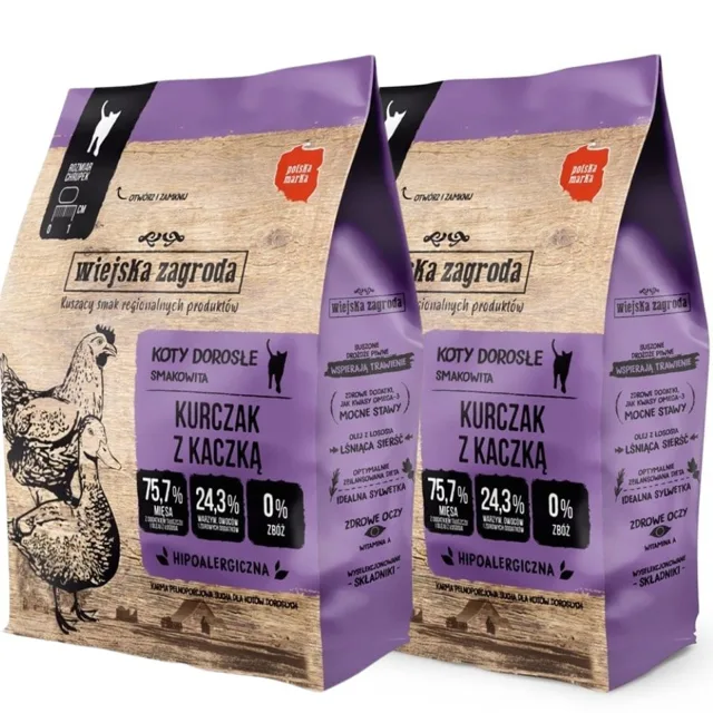 WIEJSKA ZAGRODA Kuřecí s kachnou krmivo pro kočky 2x400 g
