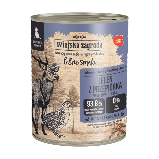 WIEJSKA ZAGRODA Lesní chutě jelen s křepelkou krmivo pro štěňata 800 g