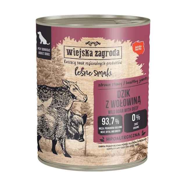 WIEJSKA ZAGRODA Lesní chutě Kančí s hovězím krmivo pro psy 800 g