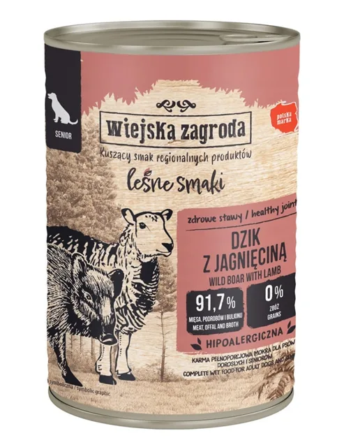 WIEJSKA ZAGRODA Lesní chutě Kanec s jehněčím krmivo pro starší psy 400 g