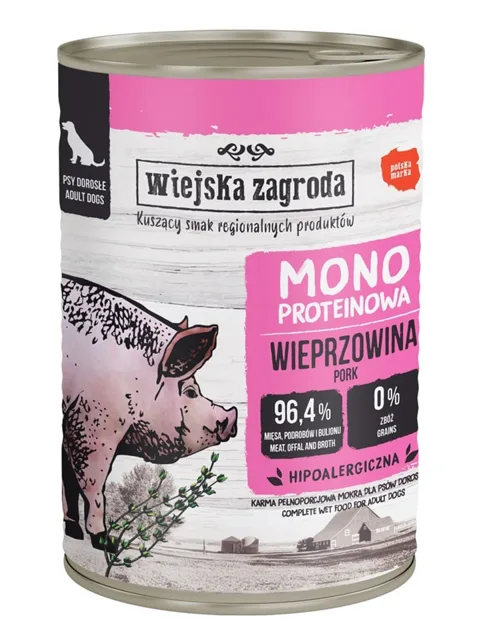WIEJSKA ZAGRODA Mokré krmivo pro psy s vepřovým monoproteinem 400 g