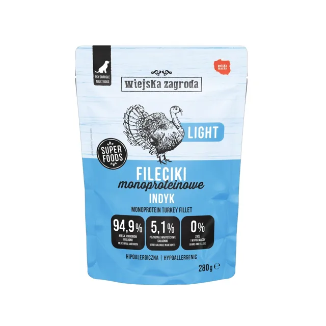 WIEJSKA ZAGRODA Monoproteinové filety z krůty Light 280 g mokré krmivo pro psy