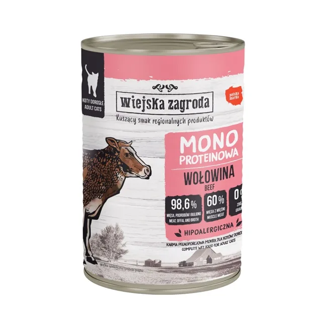 WIEJSKA ZAGRODA Monoproteinové hovězí krmivo pro kočky 400 g