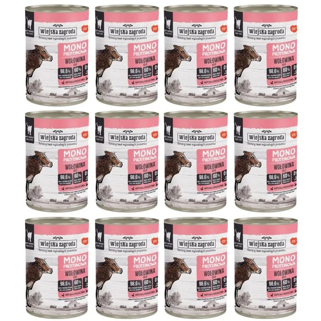 WIEJSKA ZAGRODA Monoproteinové hovězí mokré krmivo pro kočky 12x400g