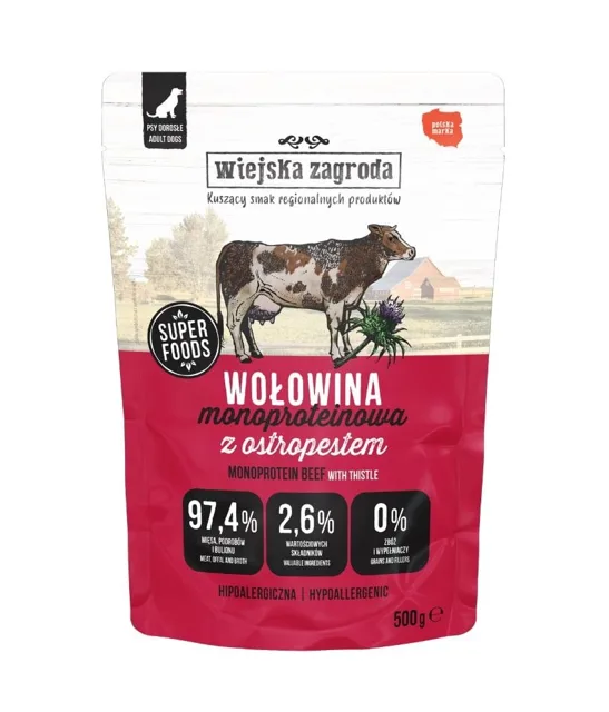 WIEJSKA ZAGRODA Monoproteinové hovězí mokré krmivo pro psy 500 g