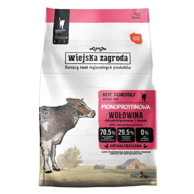 WIEJSKA ZAGRODA Monoproteinové hovězí suché krmivo pro kočky 3 kg