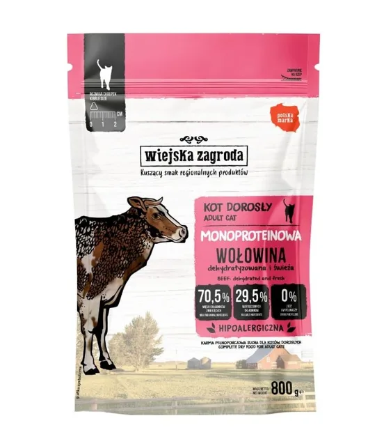 WIEJSKA ZAGRODA Monoproteinové hovězí suché krmivo pro kočky 800 g