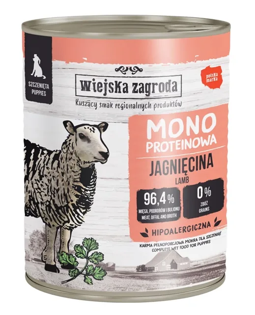 WIEJSKA ZAGRODA Monoproteinové jehněčí krmivo pro štěňata 800 g