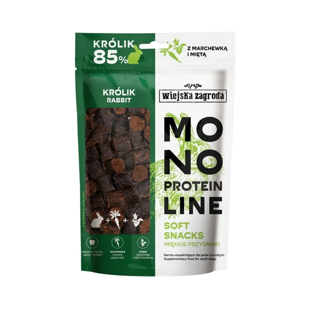 WIEJSKA ZAGRODA Monoproteinové králičí měkké pamlsky pro psy 115 g