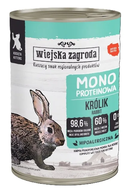 WIEJSKA ZAGRODA Monoproteinové krmivo s králíkem pro koťata 400 g