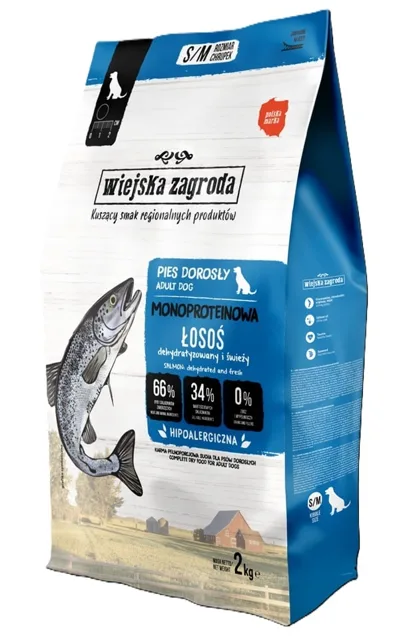 WIEJSKA ZAGRODA Monoproteinové krmivo s lososem pro psy křupavé S/M 2 kg
