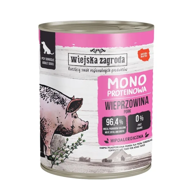 WIEJSKA ZAGRODA Monoproteinové krmivo vepřové pro psy 800 g