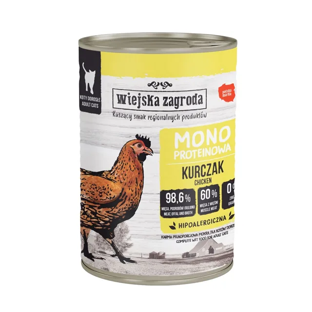 WIEJSKA ZAGRODA Monoproteinové kuřecí krmivo pro kočky 400 g