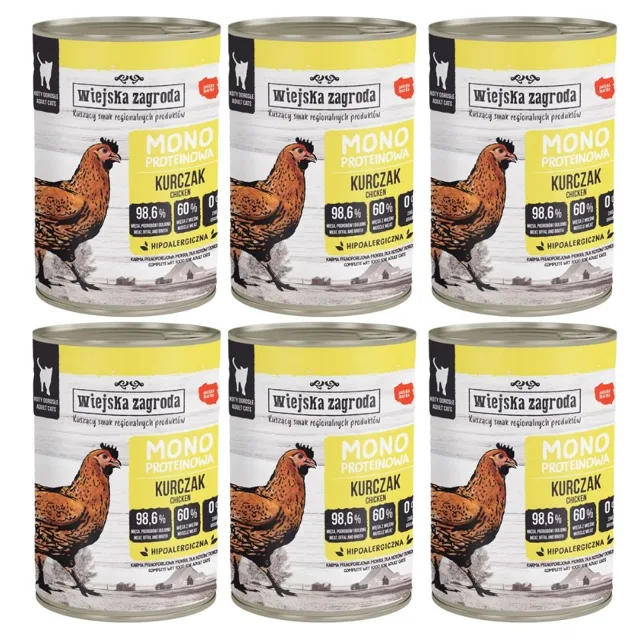 WIEJSKA ZAGRODA Monoproteinové mokré krmivo pro kočky s kuřecím masem 6x400 g