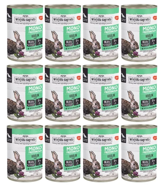 WIEJSKA ZAGRODA Monoproteinové mokré krmivo pro psy Rabbit 12x400 g