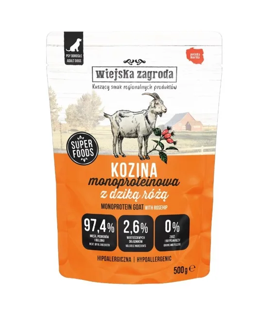 WIEJSKA ZAGRODA Monoproteinové mokré krmivo pro psy s kozím masem 500 g