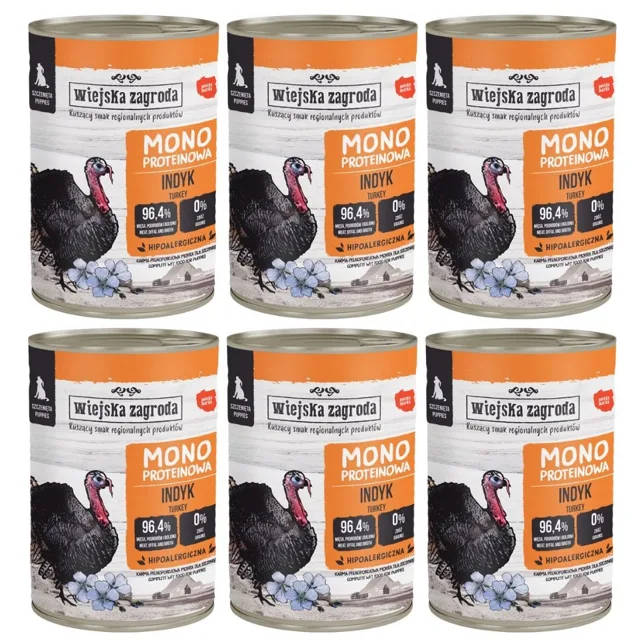WIEJSKA ZAGRODA Monoproteinové mokré krmivo pro štěňata s krůtou 6x400 g